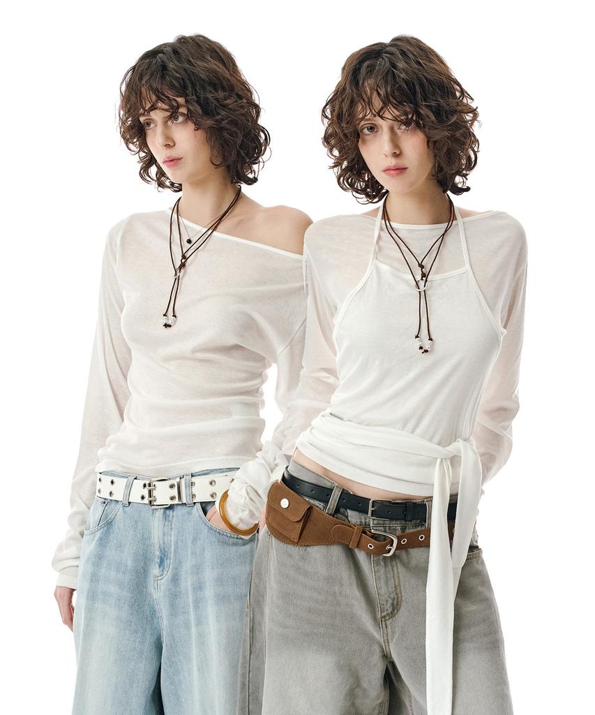 Sekeonmonollogeu W.(Set)Tie Detail Layered Set Top [White]_Sewts025White
