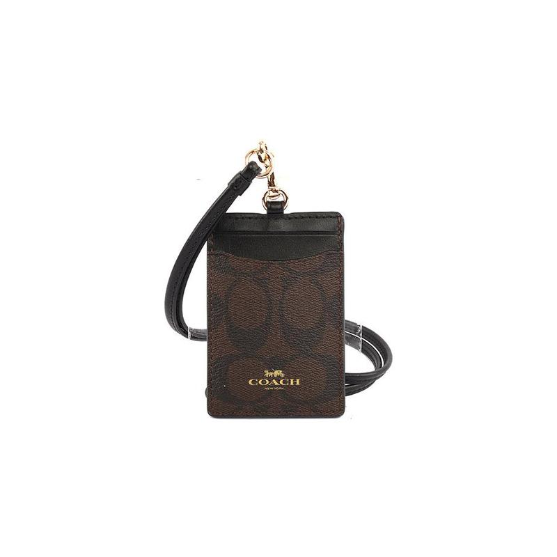 COACH Lanyard 7 presbyopic hanging neck badge badge coated canvas leather card holder women's black brown