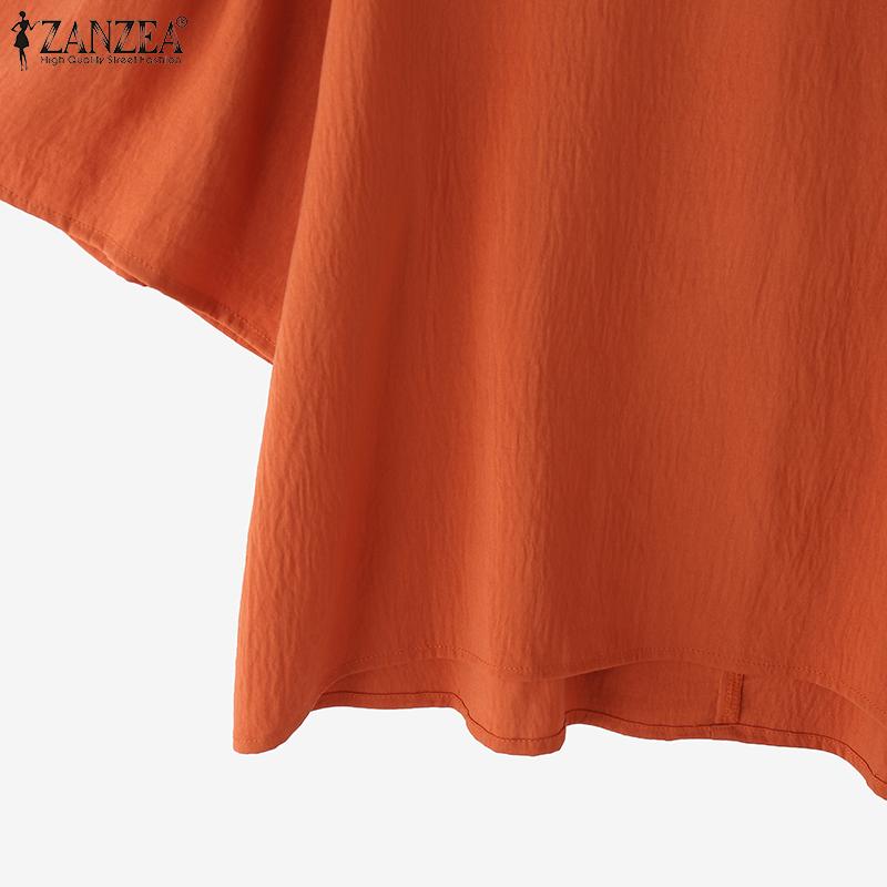 ZANZEA Women Casual Round Neck Solid Color Half Sleeve Blouse