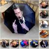 1 Stück Johnny Hallyday Muster Regenschirm Tragbarer Faltregenschirm Eisenrahmen Loch Rippenstruktur Outdoor Heimregenschirm