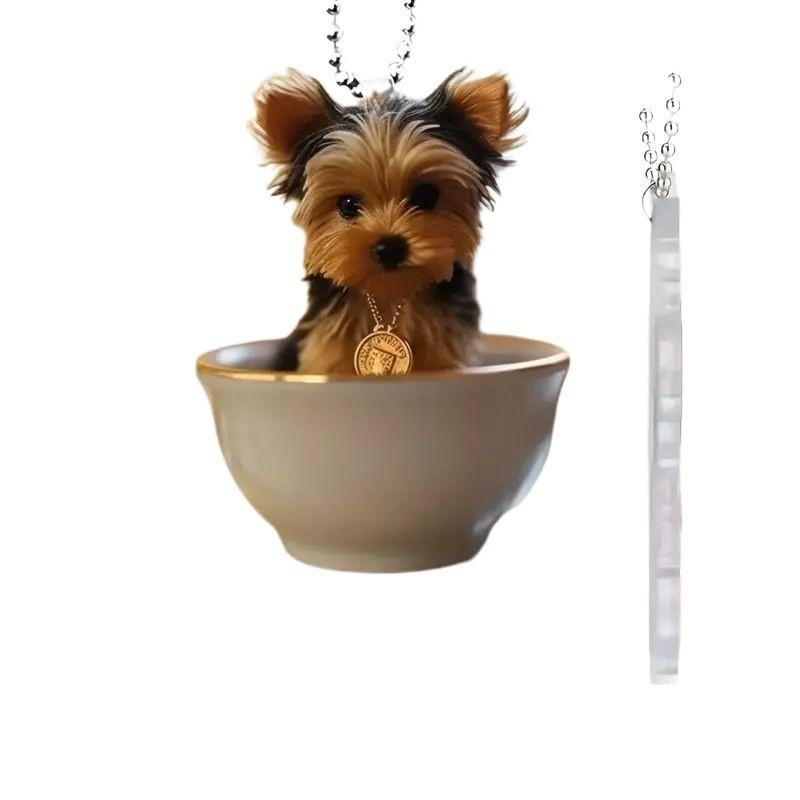 Adorable Cartoon Dog Acrylic Rearview Mirror Charm For Trendy Vehicle Accessories