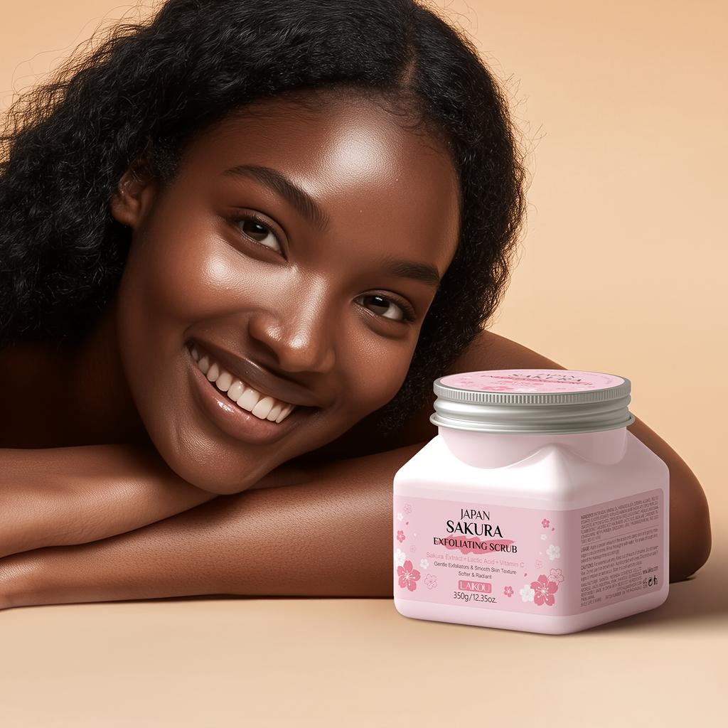 Sakura Cherry Blossom & Rice Bran Body Scrub - Gentle Exfoliating Physical Scrub with Vitamin C & Niacinamide Cherry Blossom Scrub