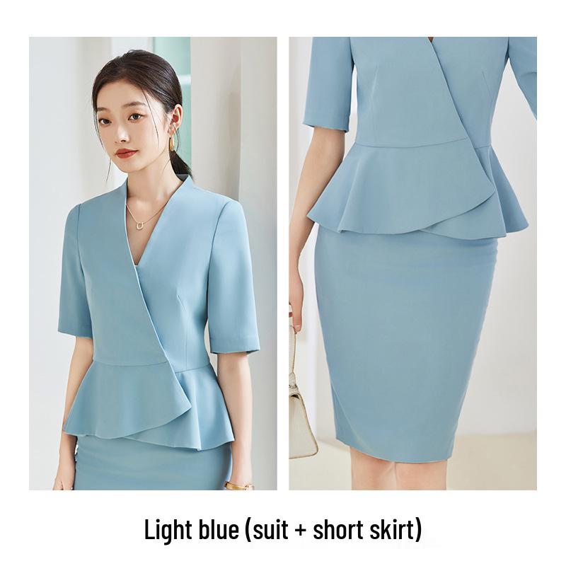 Elegant Women's Summer Skirt Suit for Beauty Salon Receptionists - Professional Goddess Style Workwear