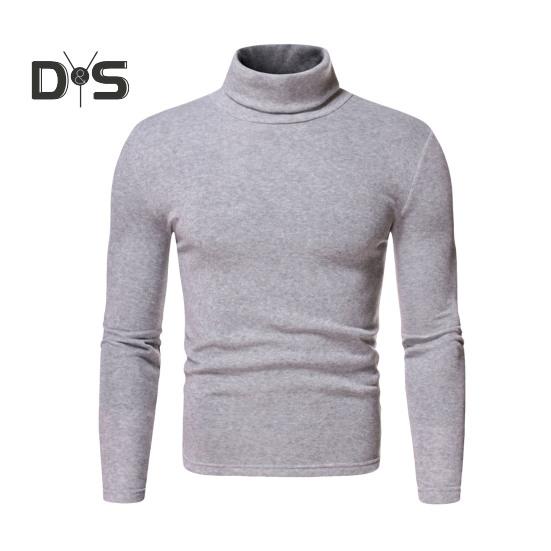 Vår Høst Menn Fitness Topp Slim Fit Høy krage Elastisk lange ermer Ensfarget Pullover Fitness Sport Topp Vinter bunnklær