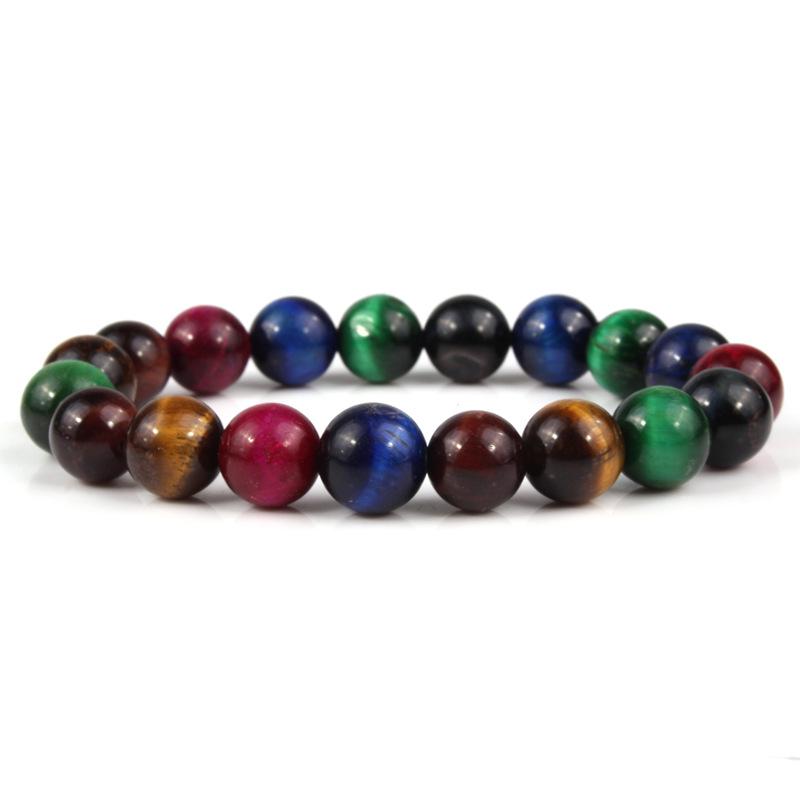Natural 3A Tiger Eye Stone Bracelet - Colored Buddhist Prayer Beads Handcrafted Jewelry