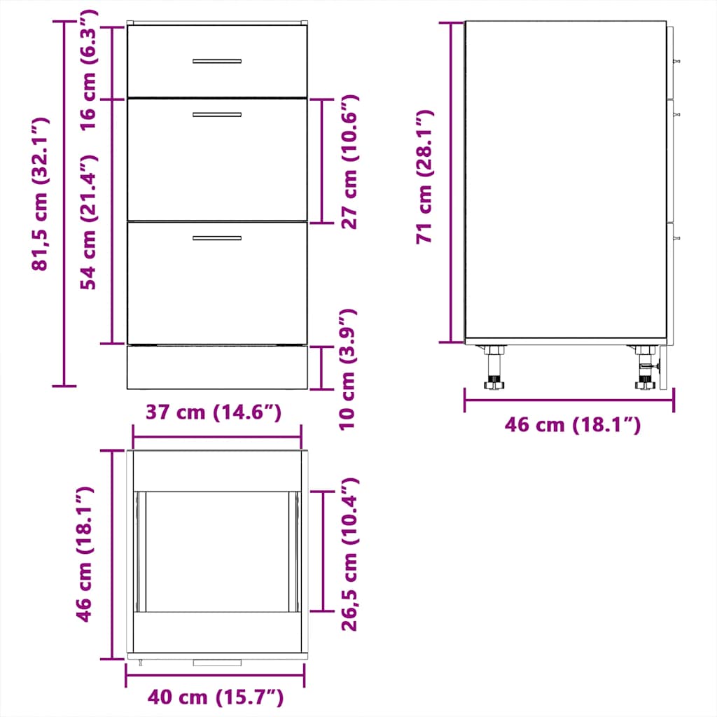 Armário de Cozinha Lyon Branco 40 x 46 x 81,5 cm Madeira de Engenharia
