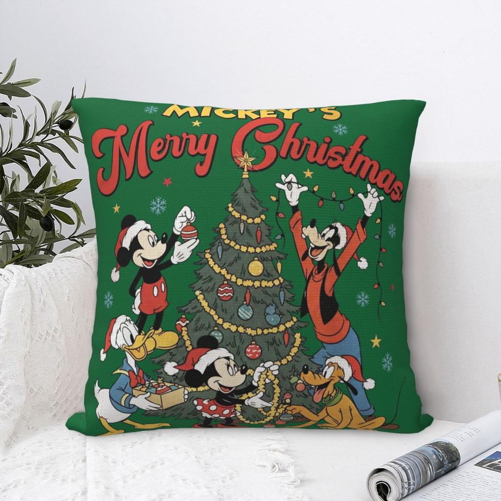 Merry Christmas Holiday Season Pillowcase Soft Polyester Cushion Cover Decorative Mickey Mouse Pillow Case Cover Car Square