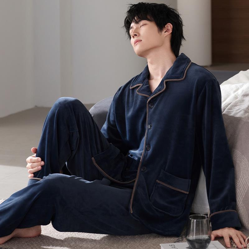 

Пижама мужская зимняя коралловый флис утолщенный флис теплая мужская осенне-зимняя островной флис большой размер весенне-осенняя домашняя одежда XL