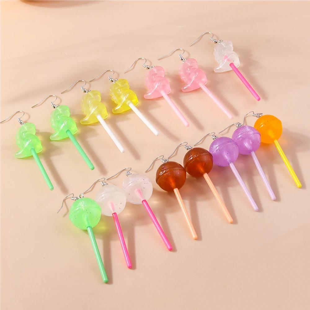 Cute Resin Sweet Lollipop Drop Earrings for Women Simulation Food Candy Dangle Earrings Girls Party Jewelry Gifts