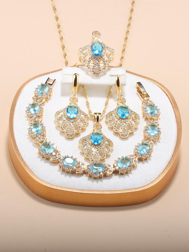 12-Colors Luxury Quality Big Jewelry Set Wedding Ring Adjustable Necklace And Earrings Bridal Accessories Charm Chain Bracelet