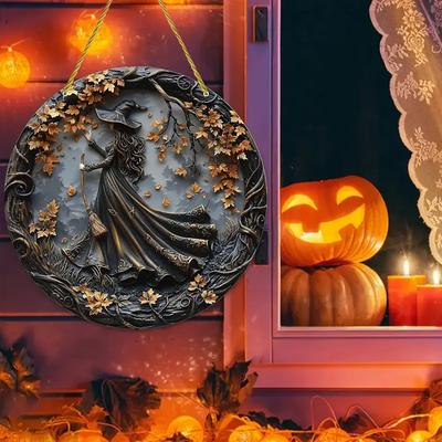 Halloween 2D Witches Broom Acrylic Flat Sign Hanging Perfect for Window Door Wall Art Decoration