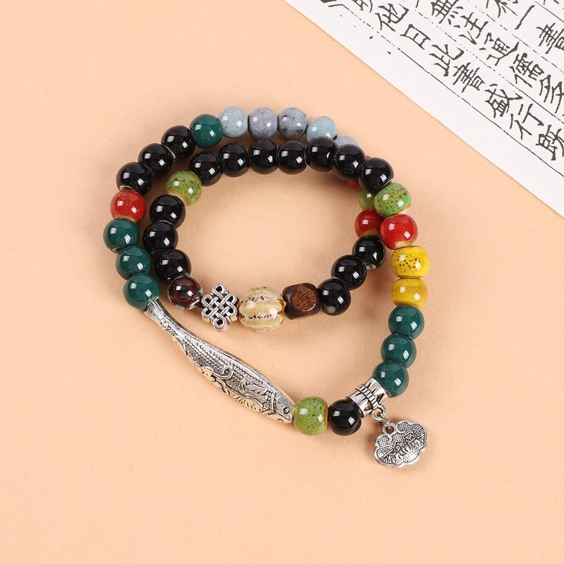 Double-layer stacked ceramic beaded bracelet men's and women's retro literary niche bracelet accessories