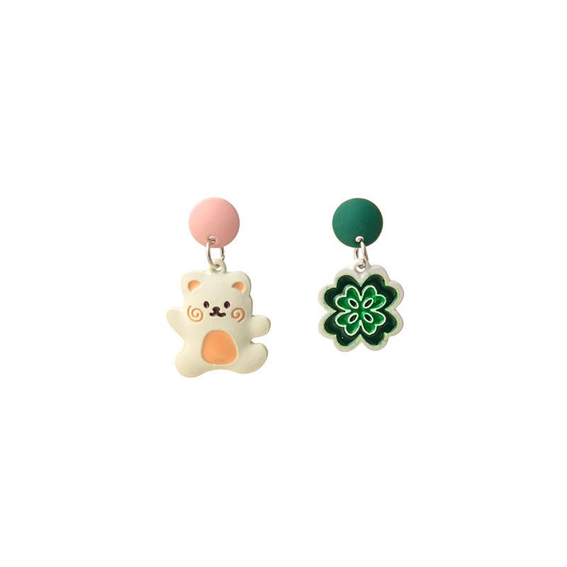 Japanese Cute Dripping Oil Flower Bear Color Matching Earrings Simple Niche Design Earrings Women