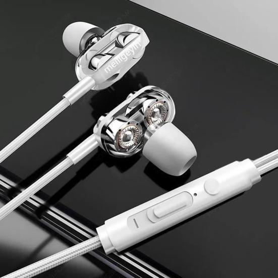 C52 Wired Earbuds Wire Control Noise Reduction In-ear Metal Dual Moving Coil Eight-core 3.5mm Earphones for Gaming