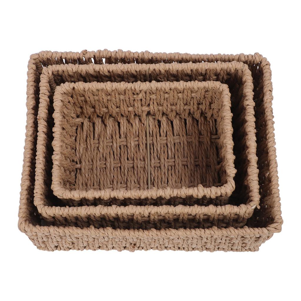 3Pcs Storage Basket Set Stackable Decorative Woven Storage Baskets Desk Organizer for Home Kitchen Living Room Bathroom