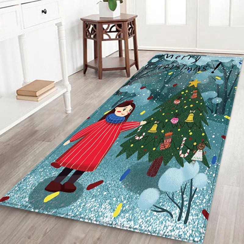 Christmas Santa Claus Snowman Kitchen Hallway Balcony Runners Rugs New Year 2024 Christmas Decorations Bedroom Entrance Doormat