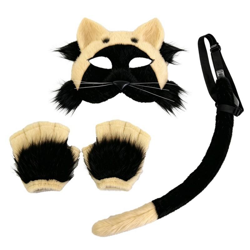 Plush Cat Face Mask Halloween Costume Party Cosplay Animal Fox Theme Accessory Set