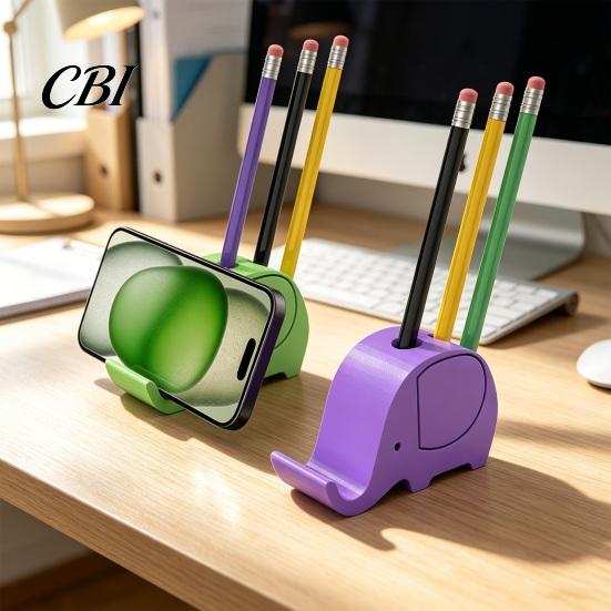 3D Printed Elephant Phone Holder with Pen Holder, Multifunctional Stand, Hands-Free Sturdy For Watching Videos Desktop Organizer, Creative Cute Shape
