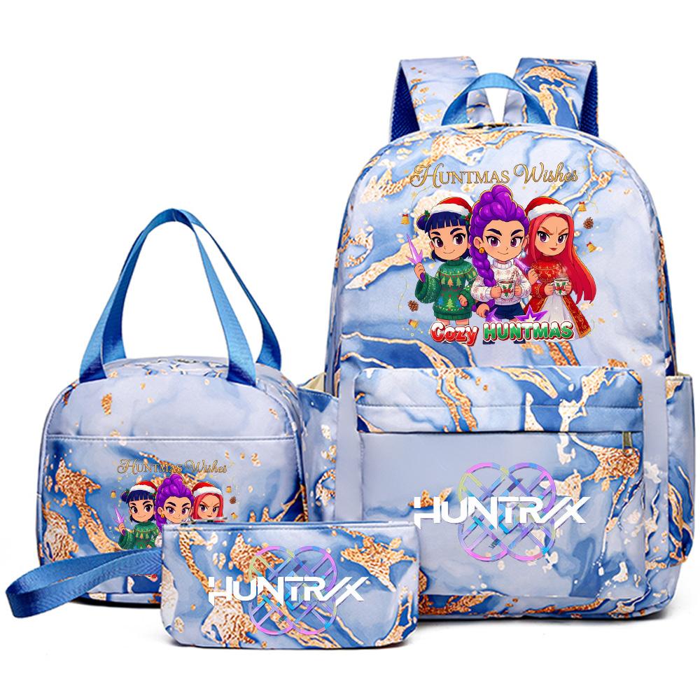 3Pcs/set Christmas K-pop Printed Backpack Handbag Pencil Case for Teenager Student Girl Boy Bookbag Schoolbag Women Large Capacity Travel Bag Kid Gift