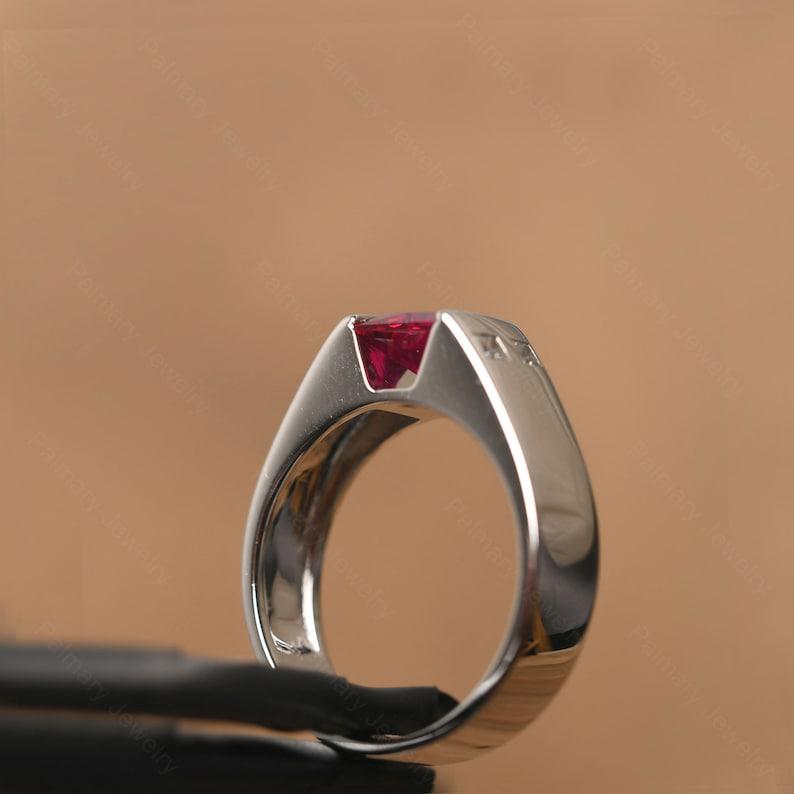 Women's 925 Sterling Silver Ring Princess Cut Red Ruby Gemstone Statement Band For Engagement & Anniversary Wear