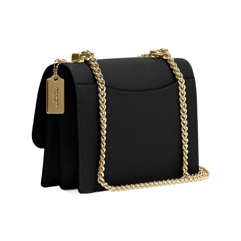 COACH Klare 22 Gold Logo Chain Flap Cross Grain Leather Envelope Bag Shoulder Crossbody Bag Regular Women's Black