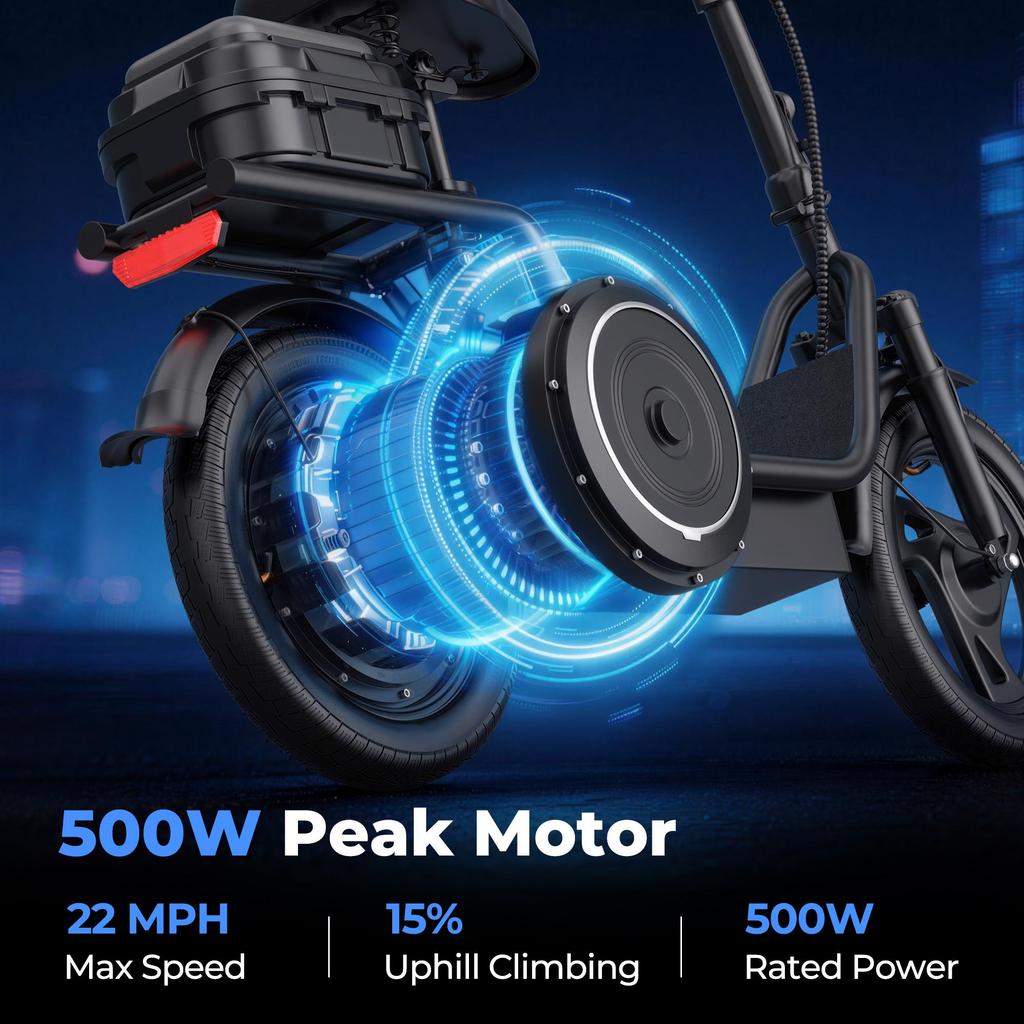 AOVOPRO ESBSXLX Dual Suspension 500W 14 Inch Commuter Electric Scooter 10.4Ah with Seat & Carry Box for Adult-Up To 27 Miles