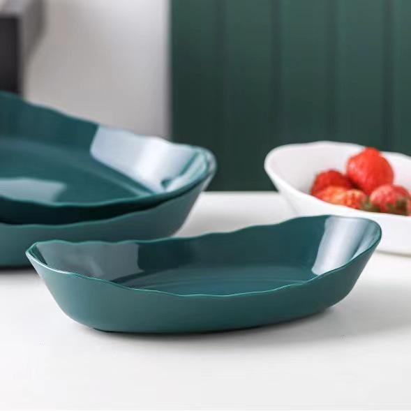 European-Style Three-Tier Fruit & Snack Ceramic Plate with Bamboo Stand