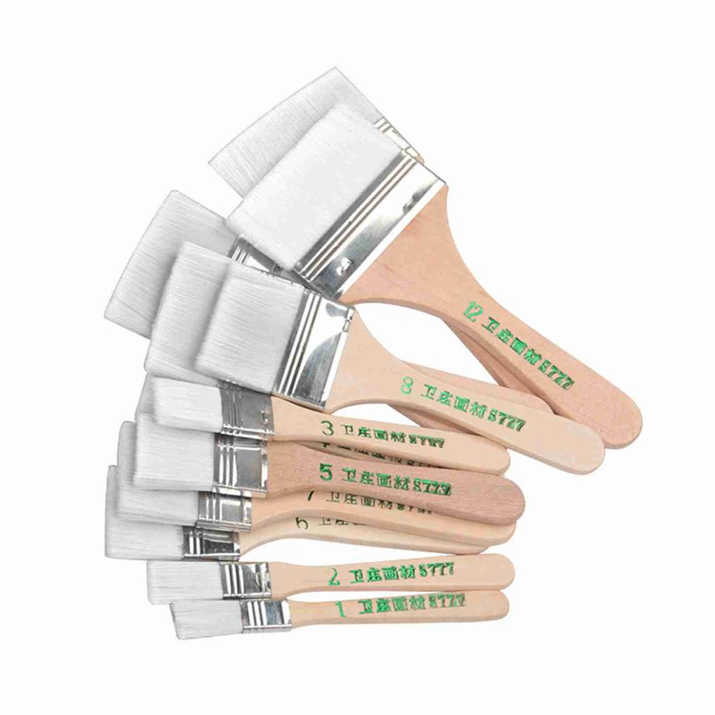 12pcs   Set Flat Nylon Hair Wooden Penholder Oil Painting Brush Barbecue Brush Paint Brushes Art Supplies