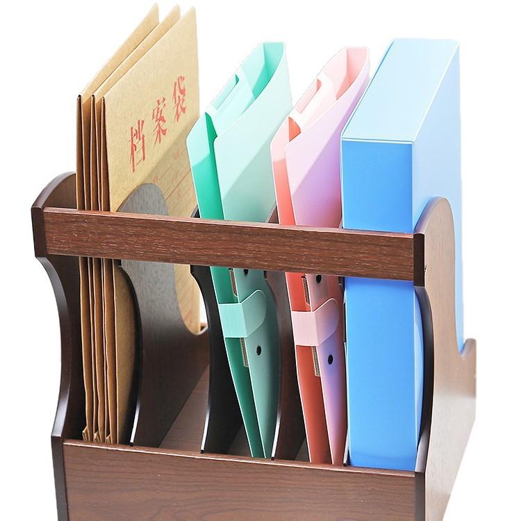 Wooden Desktop File Holder & Vertical Book Stand Organizer