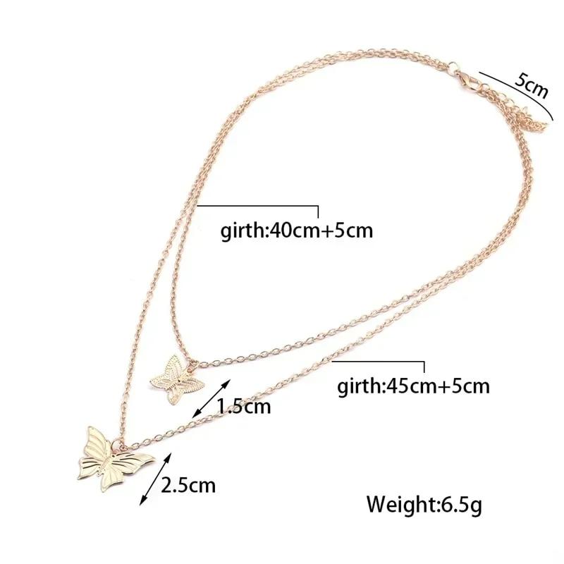 Fashion Punk Classic Double Layer Butterfly Necklace Wedding Jewelry Collar Chain Pendant Neckchain Accessories Creative Gifts