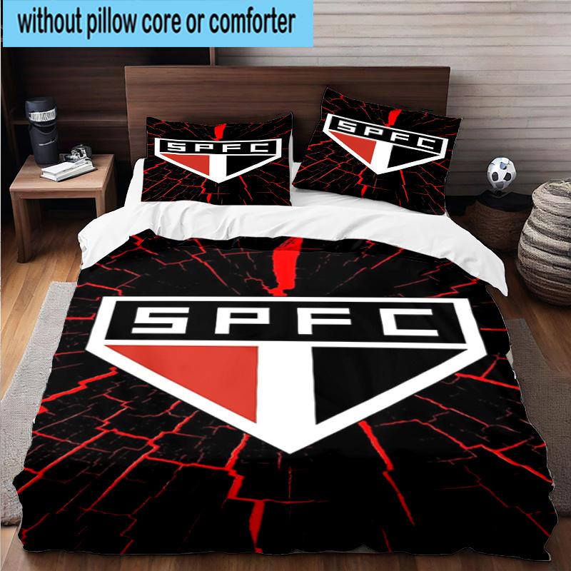 3pcs Paulo Fc Emblem Printed Bedding Set Duvet Cover Closure Includes 1 Duvet Cover & 2 Pillowcases Bedding Sets Home Decor Gifts