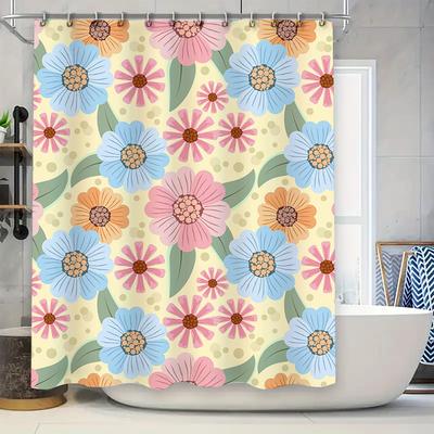 Rideau de douche à fleurs colorées Décor de salle de bain Décoration de la maison Tissu imperméable Tapis de bain Housse Motif imprimé Tissu hydrofuge