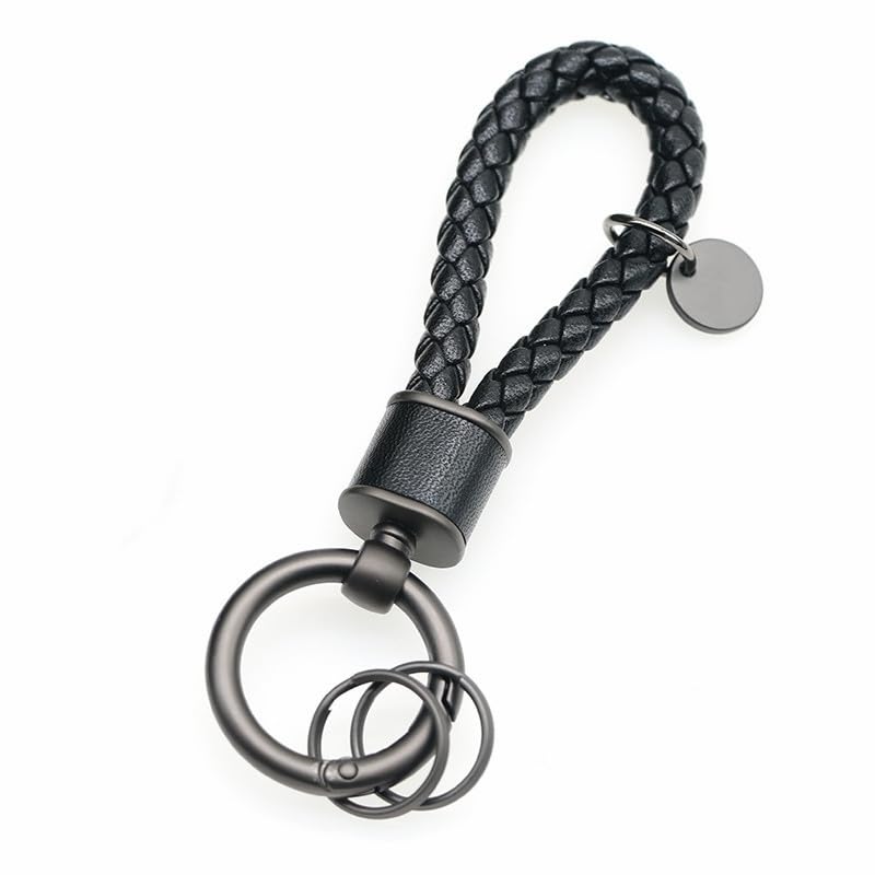 Rockyu Keychain, Men's, Women's, Braided Leather, Car Key Ring, Simple, Stylish, Lightweight, Durable, Gift,
