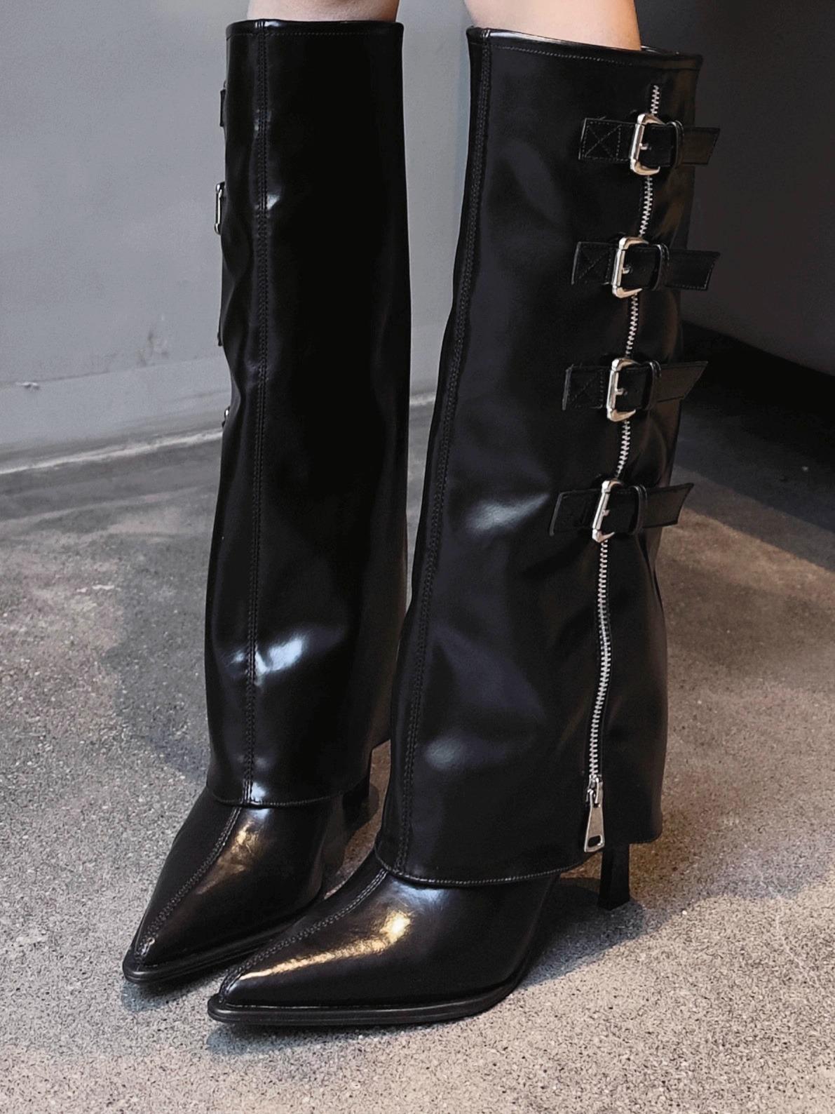 

Ботильоны на тонком каблуке с острым носком 2025 лето новые с пряжкой облегающие на высоком каблуке ботильоны-брюки нишевые универсальные модные ботинки женские 43 чёрный
