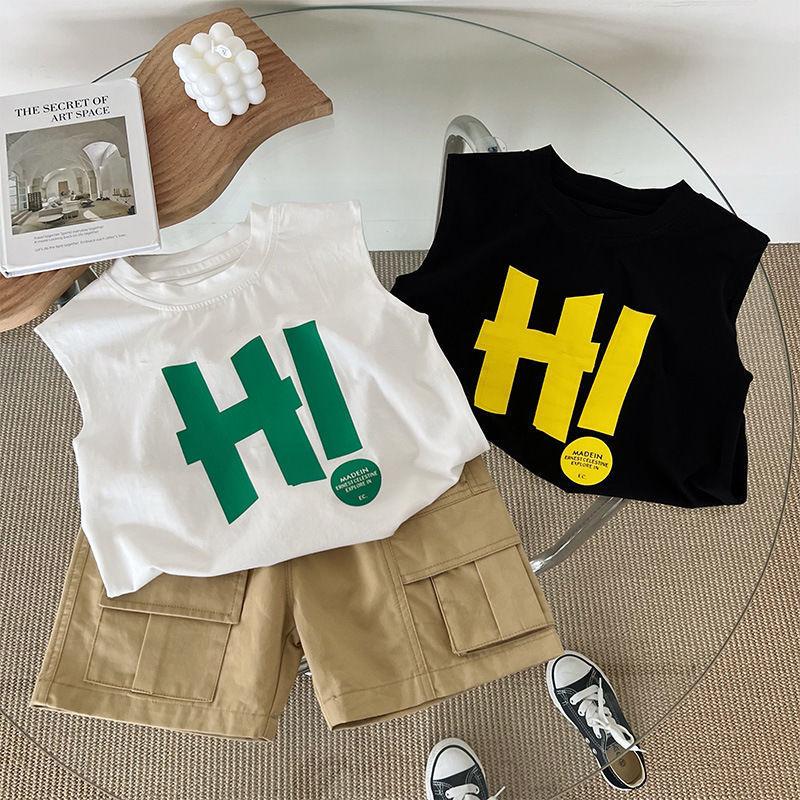 Boys and Girls Light Breathable Sleeveless Casual T-shirt Summer Children's Cotton Alphabet Cartoon Vest
