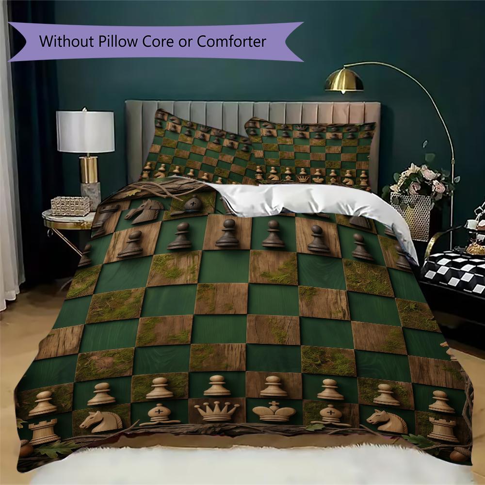 Chess Pattern Bedding Uilt Set Uilt Cover Pillowcase Home Decoration Birthday Gift (1 * Duvet Cover + 2 * Pillowcase Without Core)
