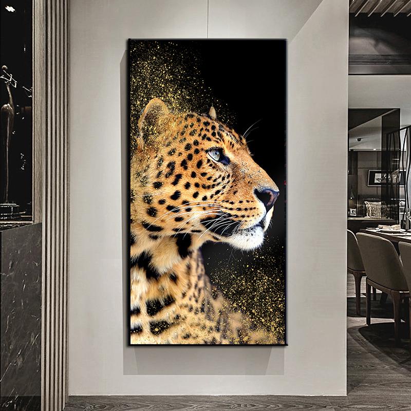 Leu, tigru, leopard, fluture, pictură modernă pe pânză, artă de perete, animale, afișe și imprimeuri nordice, decorațiuni pentru locuință.