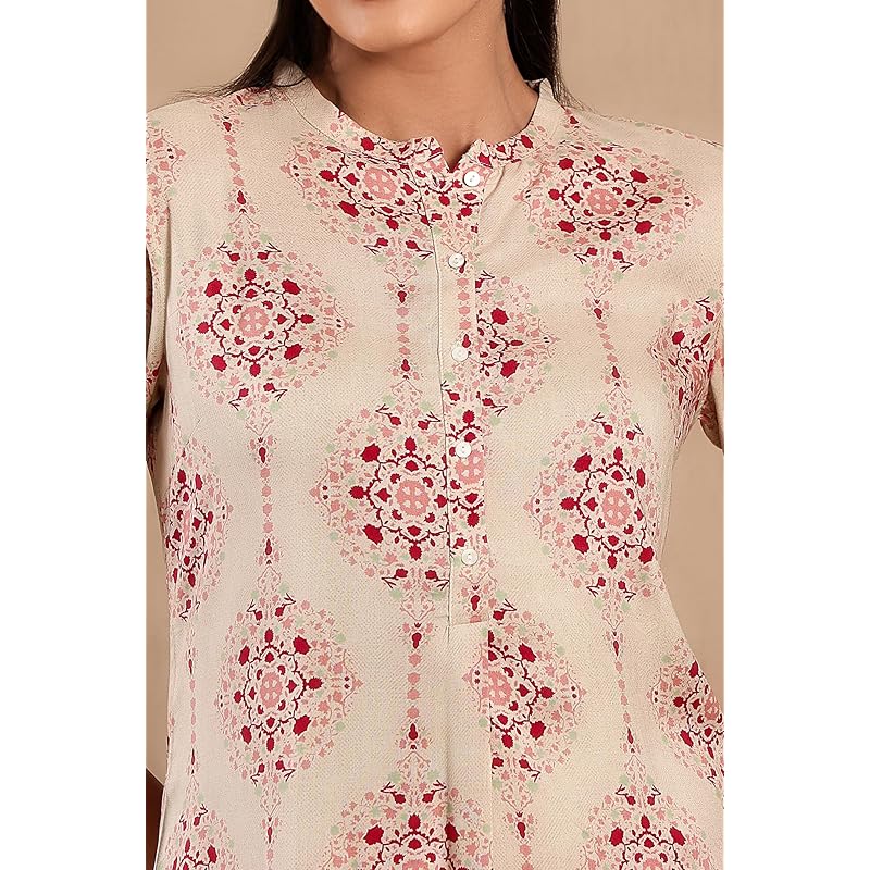 W Beige Floral Printed Regular Kurta for Women