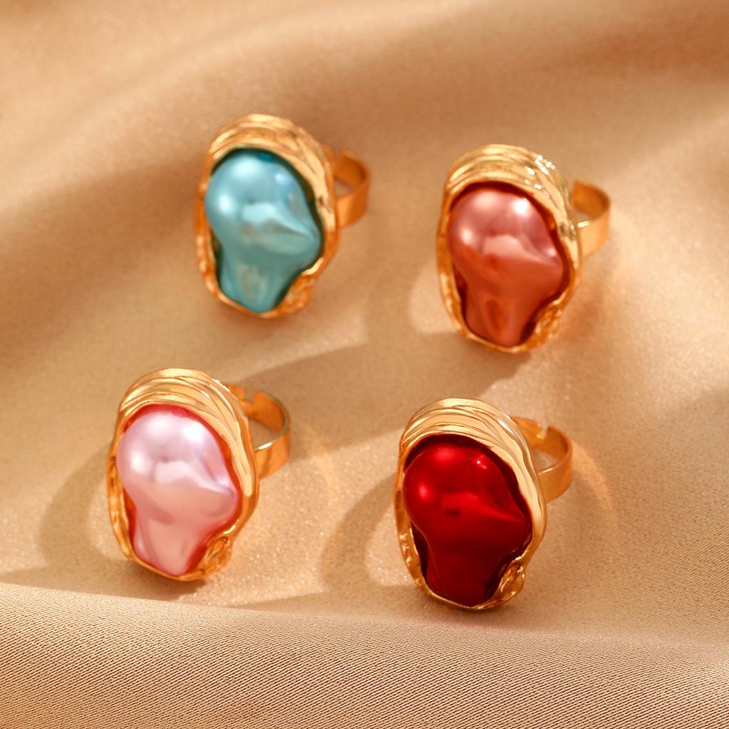 Lats Alien Irregular Baroque Imitation Pearl Open Ring For Women, Geometric High-End Feeling Finger Jewelry Fashion Accessories