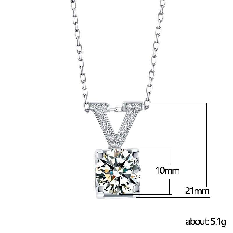 Silver Plated V-Shape Round CZ Pendant Necklace, Delicate Box Chain Necklace for Women