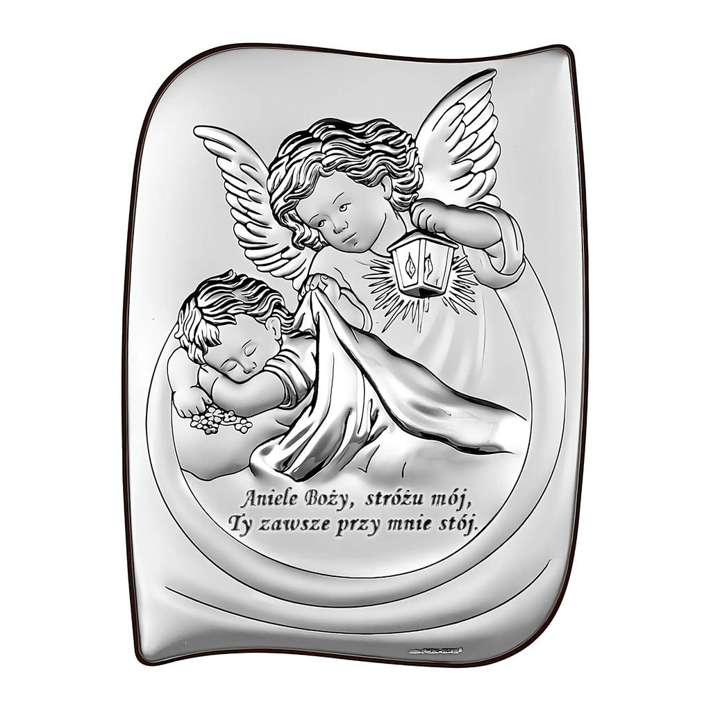 Baptism Souvenir Silver Baptism Picture with Guardian Angel 6473S 9.5 x 13