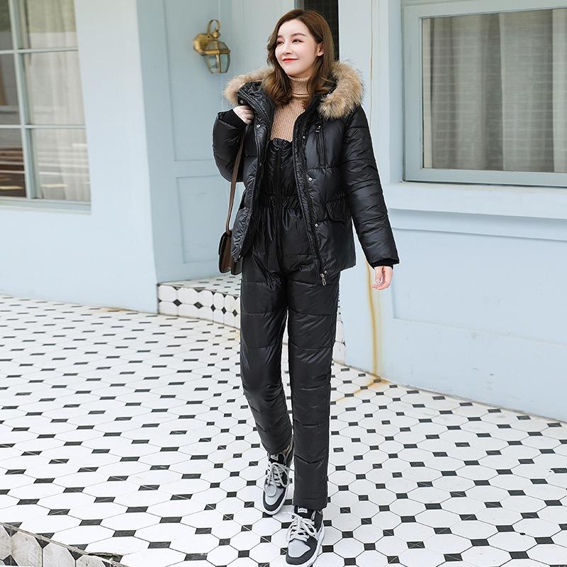 Down Padded Jacket Suit Women's Winter Clothes Korean Fashion Thick Padded Jacket Two-piece Padded  Jacket + Overalls