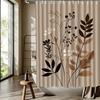 1pc Brown Leaf Pattern Shower Curtain, Polyester Fabric, Machine Washable, with Hooks, Suitable for Bathroom Décor.