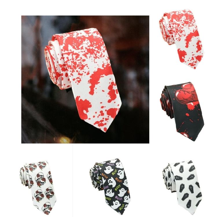 Halloween Punk Theme Necktie with Scary Theme Pattern Cosplay Event Costume Accessory Neckwear for Suit And Party Wear