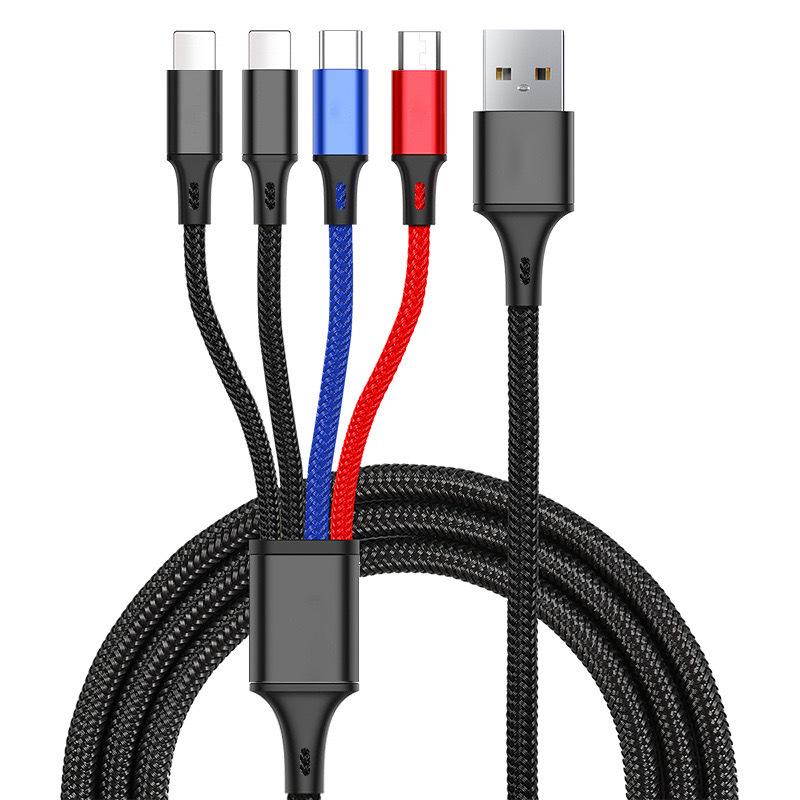 Woven 4-in-1 Fast Charging Data Cable for Huawei, Android, Apple, and Type C Devices