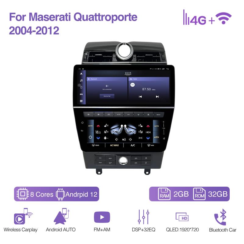 CarPlay 12.3" For Maserati Quattroporte 2008-2012 Car Multimedia Player GPS Navigation Radio Android12 8+128G 8Core 4G 360Camera
