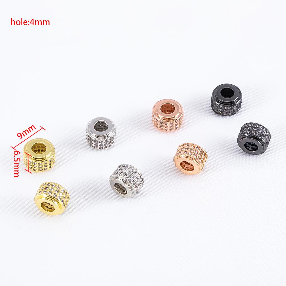 5Pcs 6.5x9mm Cylindrical Spacers Bead DIY Jewelry Making Large Hole Wheel Beads Necklace Bracelet Paved Zircon Brass Accessories