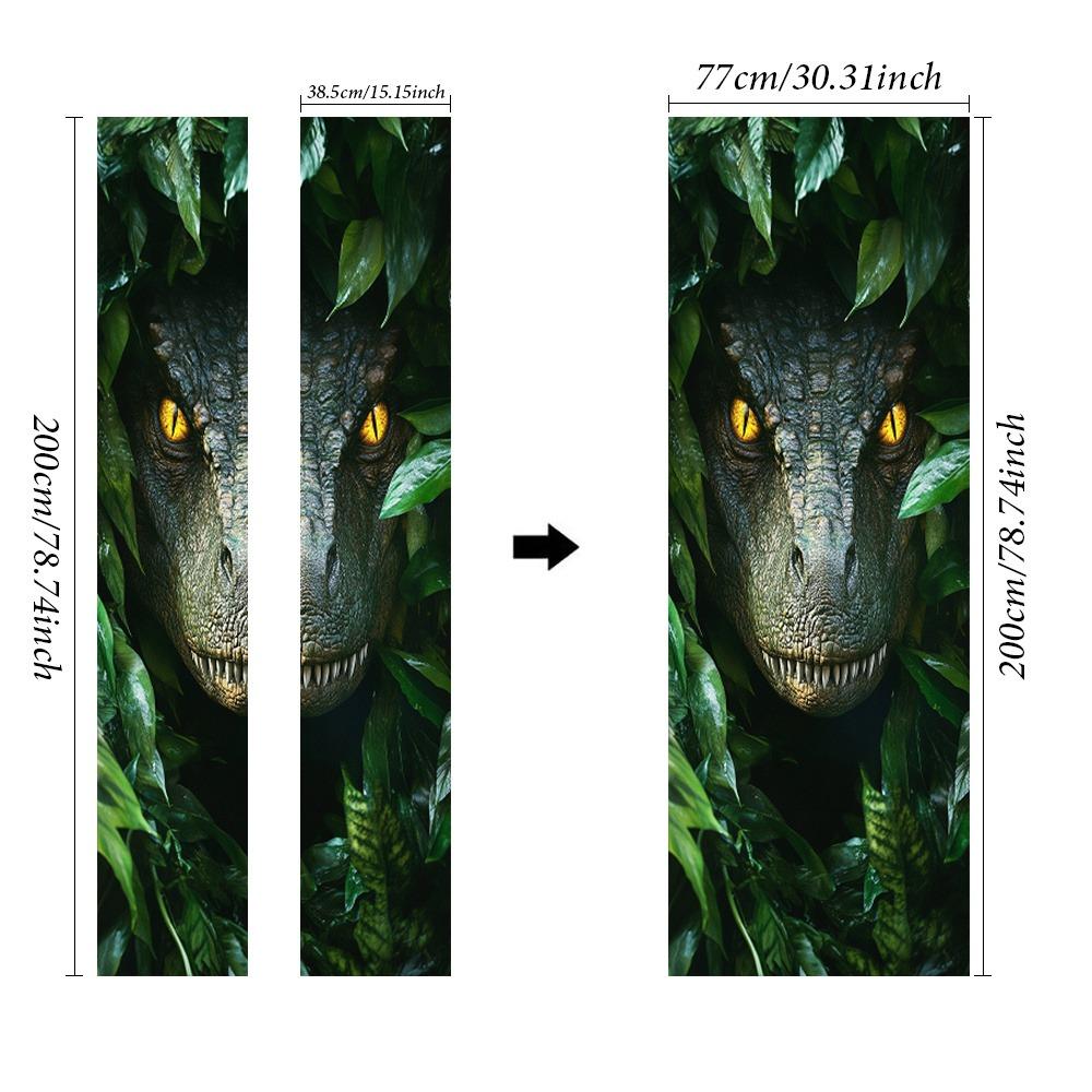 Лесной динозавр Настенная фреска Наклейка на дверь - Съемная Самоклеящаяся ПВХ Наклейка на дверь, Домашний декор в мультяшной тематике 77*200cm