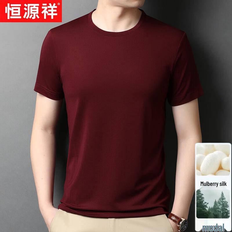 Hangyuanxiang Men's Cooling Silk Blend Short Sleeve T-Shirt