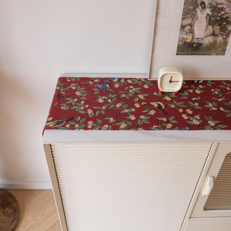 Tassels Retro Table Runner,Jacquard Jujube Red Oriole Pattern Table Decor, Floral Table Decoration for Christmas Kitchen Dining Home Party Festival